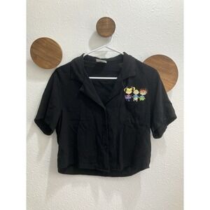 Nickelodeon 2020 RUGRATS 100% Rayon Cropped Black XS Button Up Top- FLAW